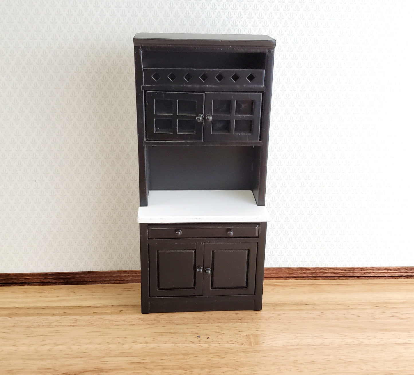 Dollhouse Tall Kitchen Cabinet Cupboard Black White Counter 1:12 Scale Miniature