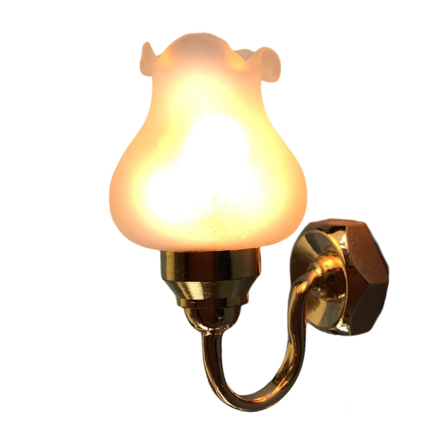 Dollhouse Miniature Sconce Single Flower Frosted Shade Gold 12 Volt w/Plug 1:12