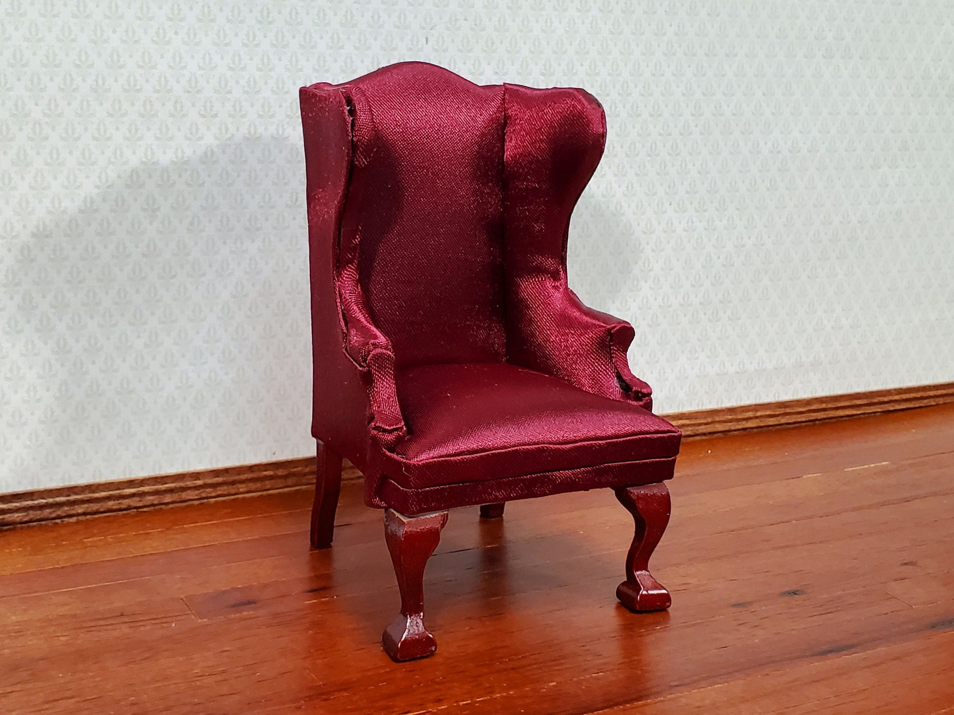 Dollhouse Arm Chair Wing Back Burgundy 1:12 Scale Miniature Furniture Living Room