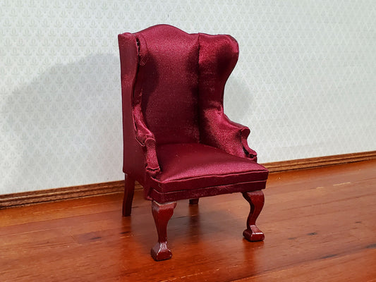 Dollhouse Arm Chair Wing Back Burgundy 1:12 Scale Miniature Furniture Living Room