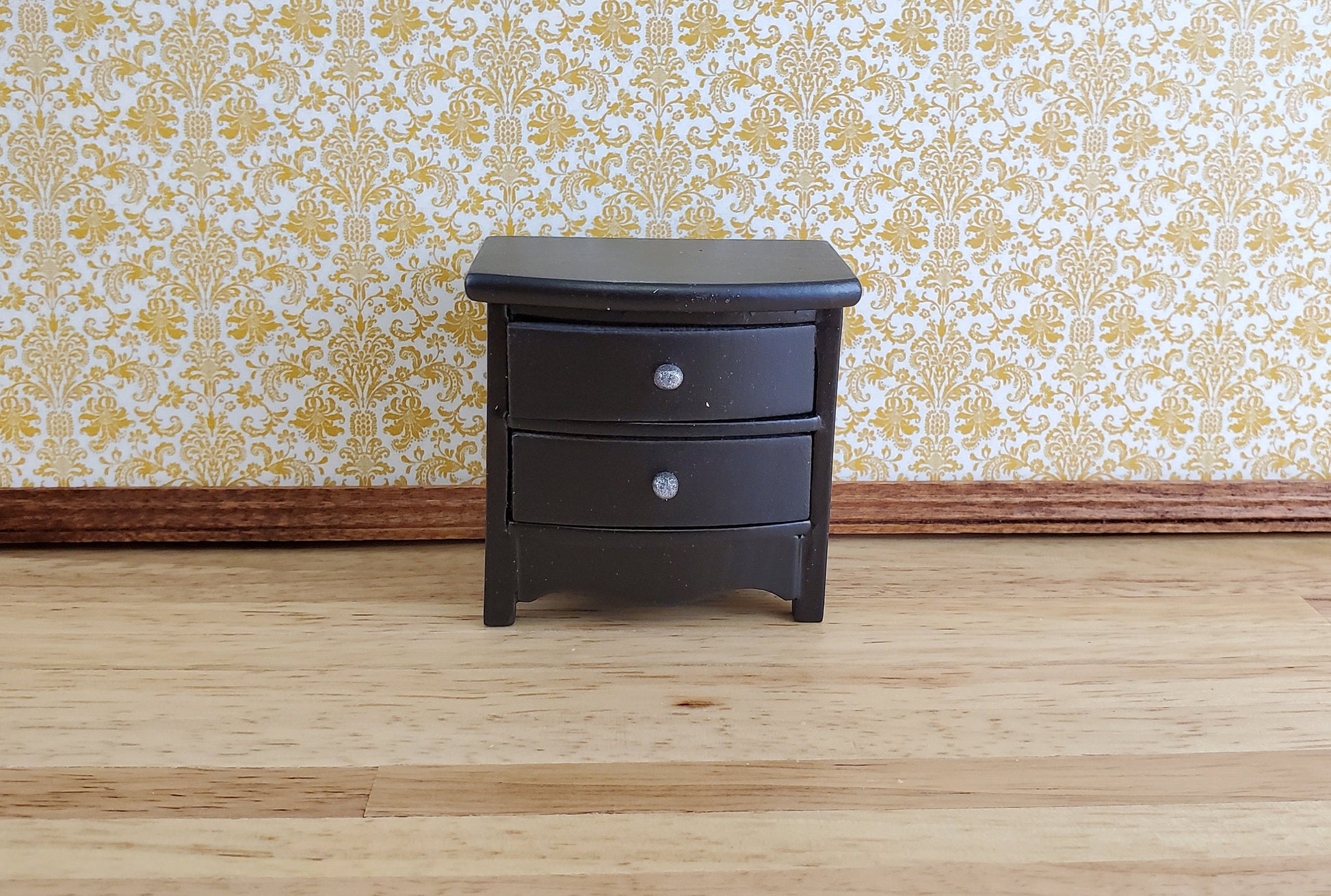 Dollhouse Miniature Side Table or Nightstand with 2 Drawers Black 1:12 Scale Furniture