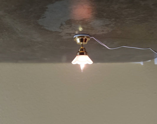 Dollhouse Miniature Small Ceiling Light Flower Shade 12 Volt w/ Plug 1:12 Scale