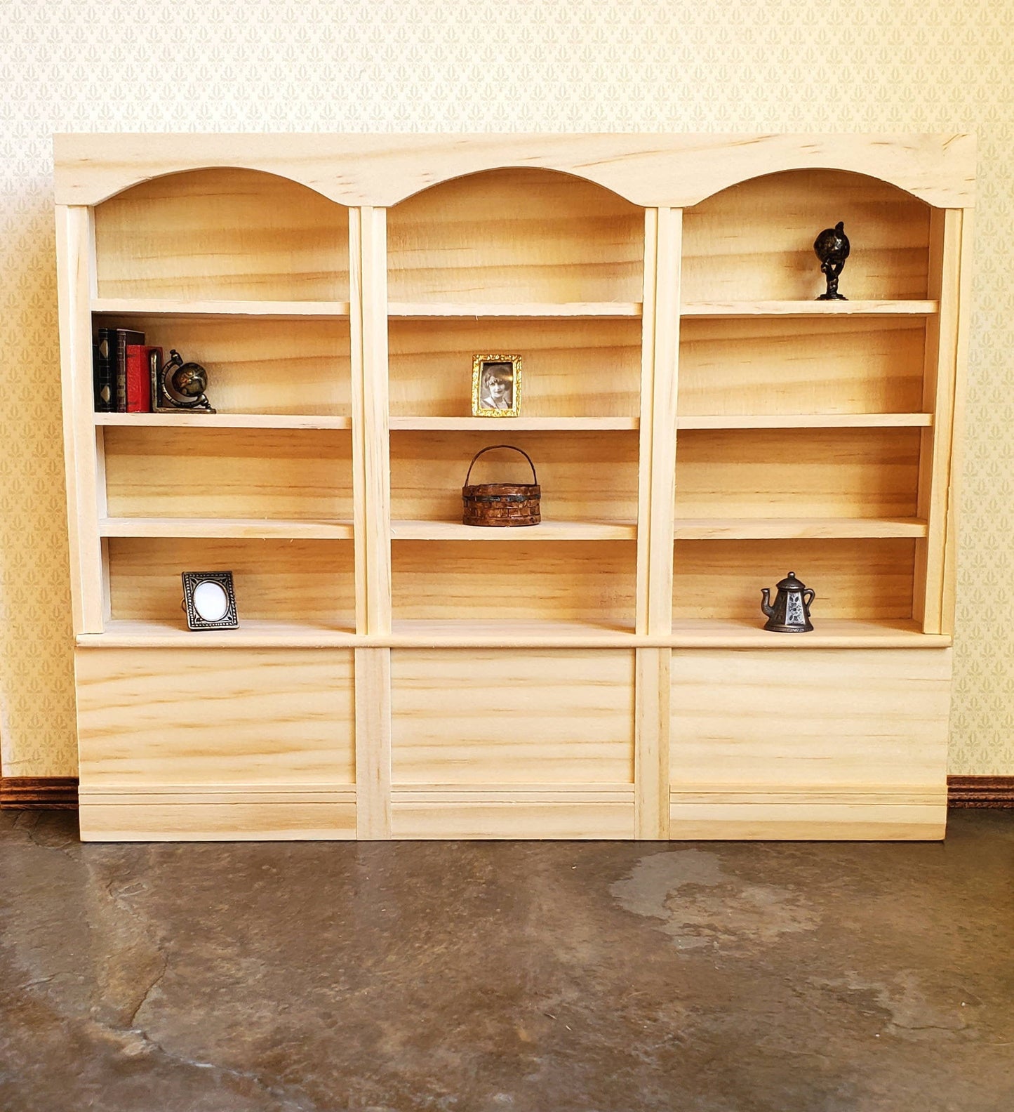 Dollhouse Library Bookcase or Shop Shelves 3 Bay 1:12 Scale Furniture Unpainted