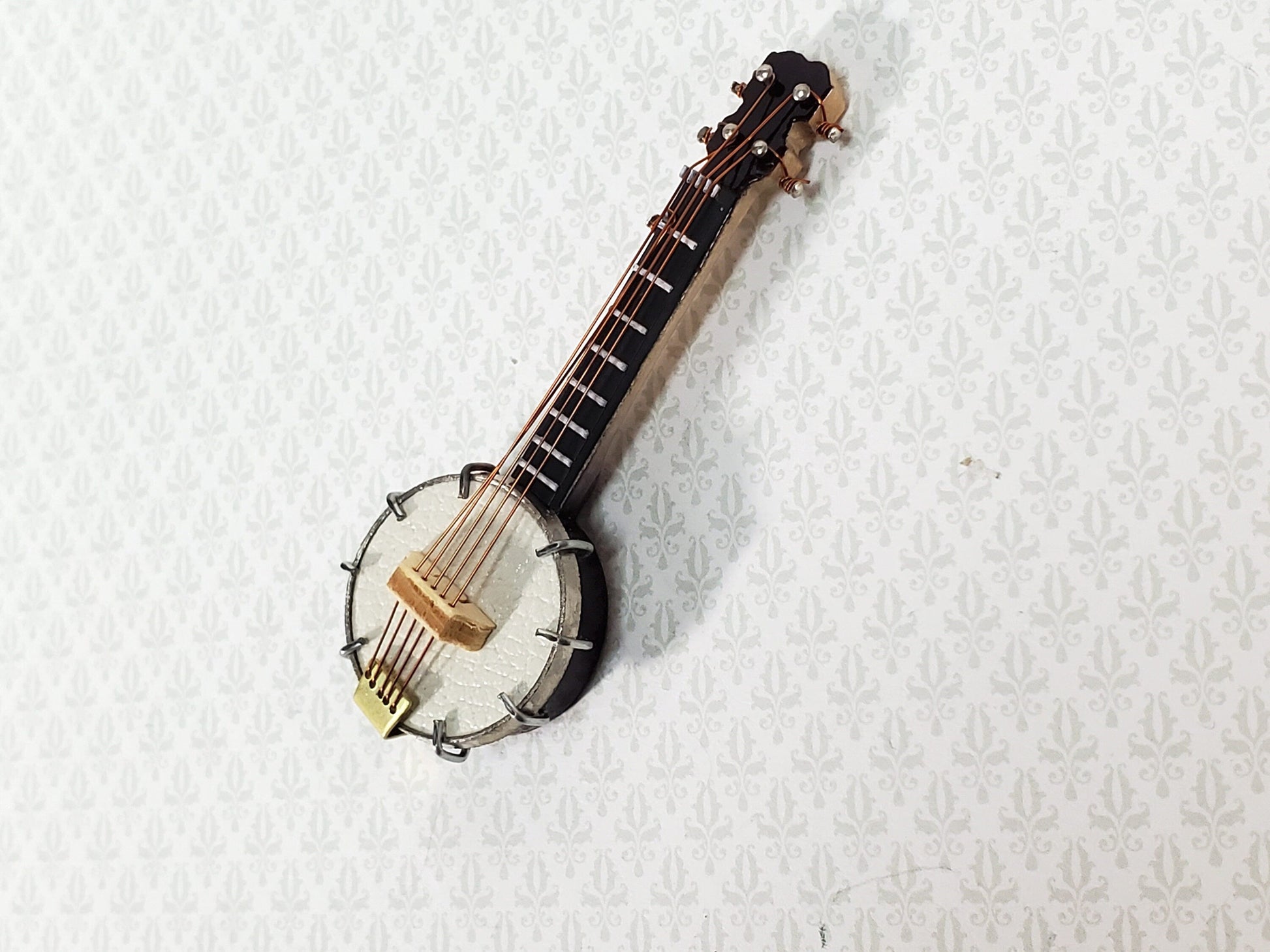Miniature Banjo Instrument with Case 2 3/4" 1:12 Scale Ornament Prop
