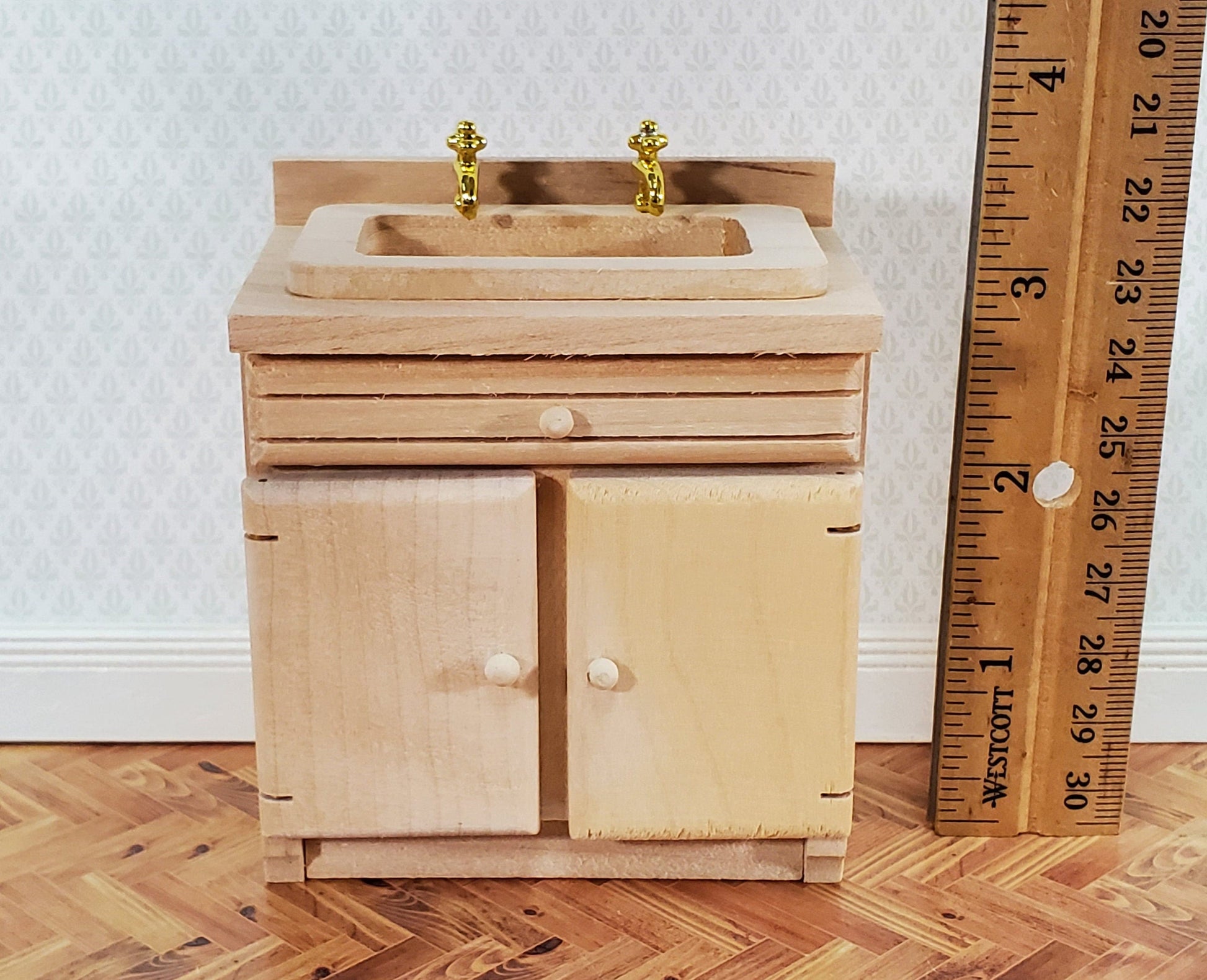 Dollhouse Sink Kitchen or Bathroom Cabinet 1:12 Scale Miniature Furniture Unpainted Wood