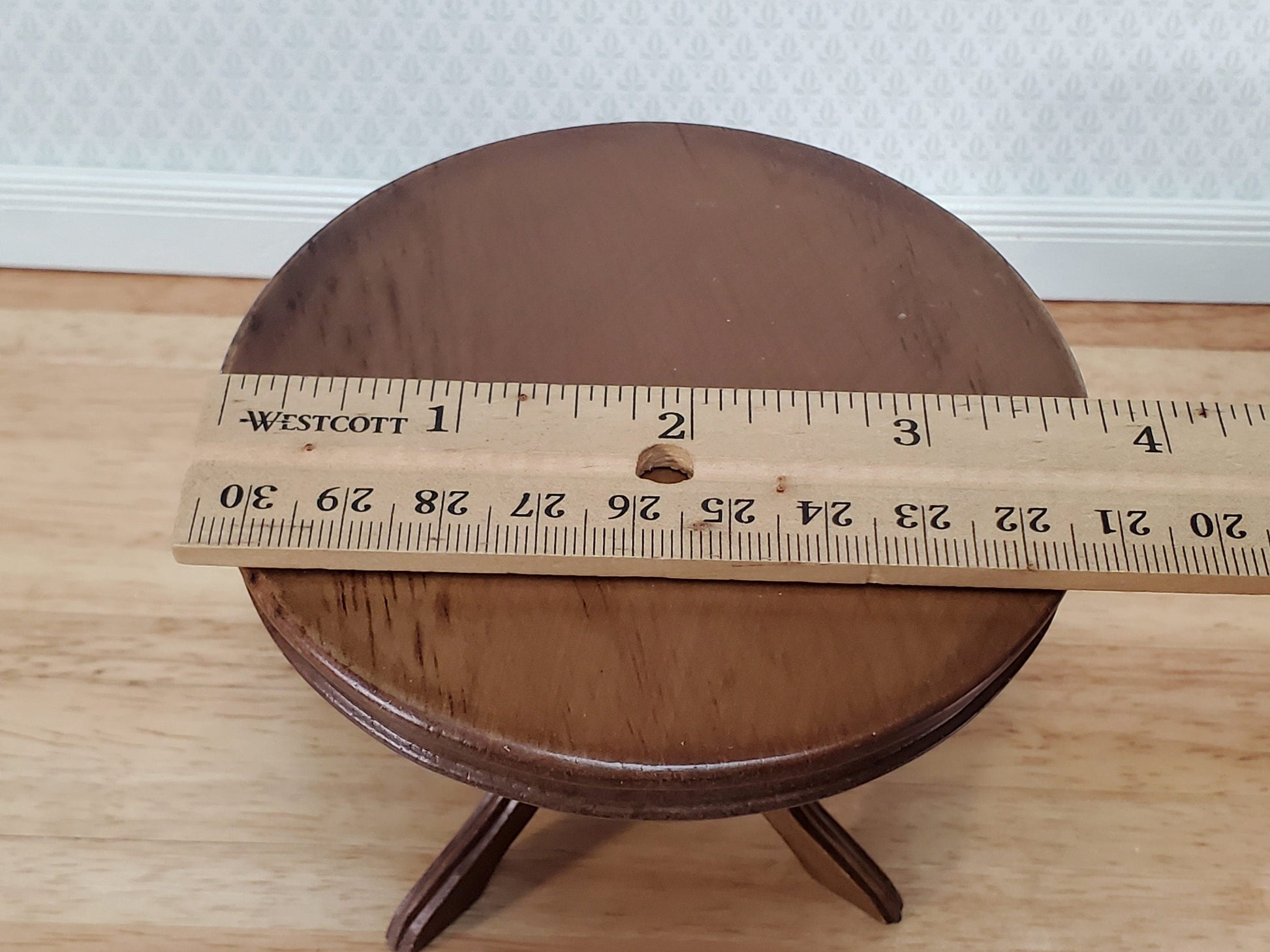 Dollhouse Table Round Pedestal Wood Walnut Finish 1:12 Scale Miniature Kitchen Dining Room