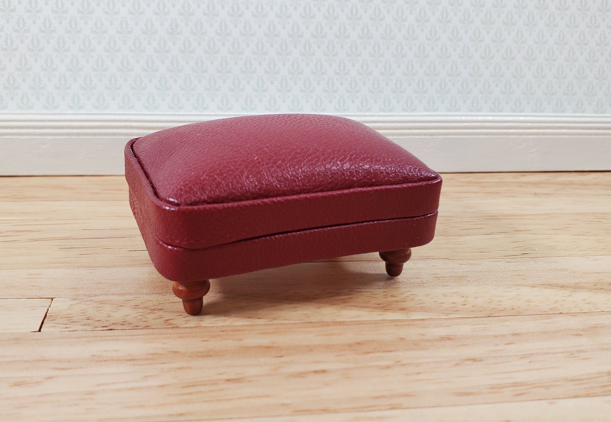 Dollhouse Miniature Footstool Ottoman Burgundy 1:12 Scale Miniature Furniture