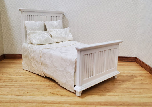 JBM Dollhouse Bed Farmhouse Country Style White 1:12 Miniature Furniture