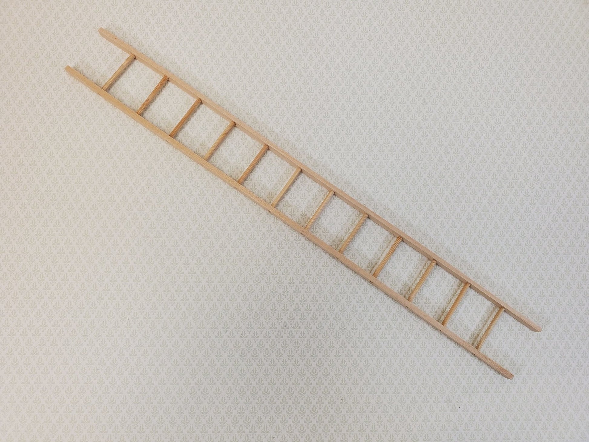 Dollhouse 13" Straight Ladder Tall Wood Unpainted 12 Rungs - Miniature Crush