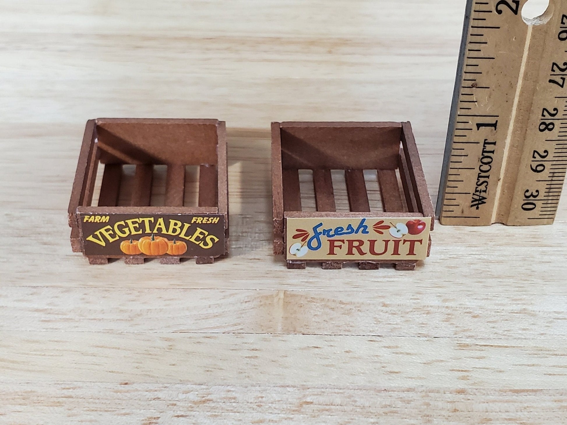 Dollhouse 2 Small Wood Crates for Fruits and Vegetables 1:12 Scale Kitchen Miniatures - Miniature Crush