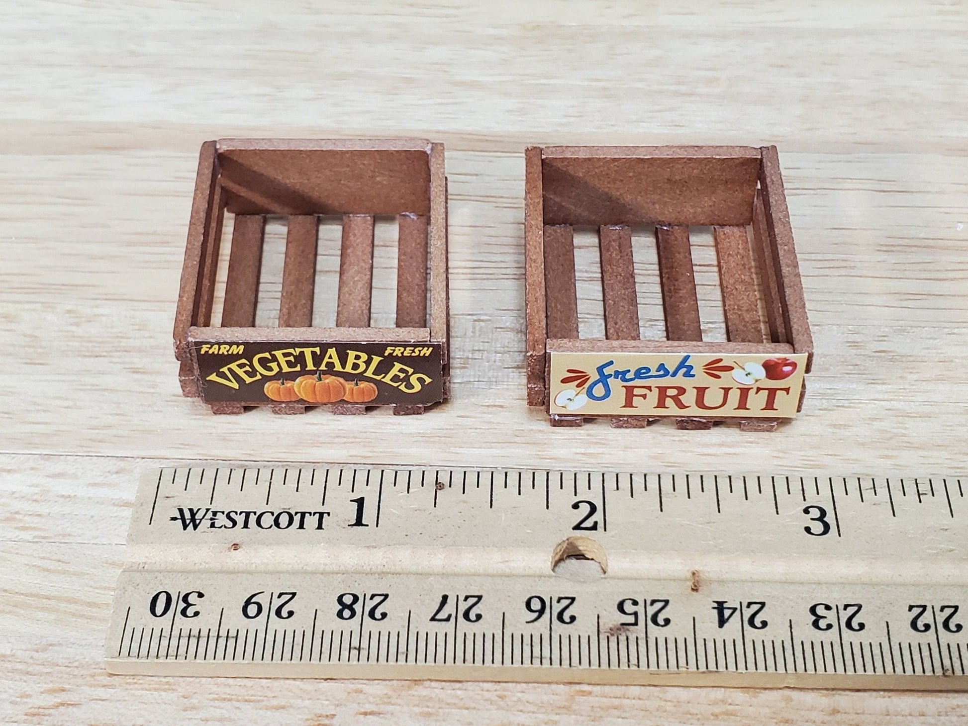Dollhouse 2 Small Wood Crates for Fruits and Vegetables 1:12 Scale Kitchen Miniatures - Miniature Crush