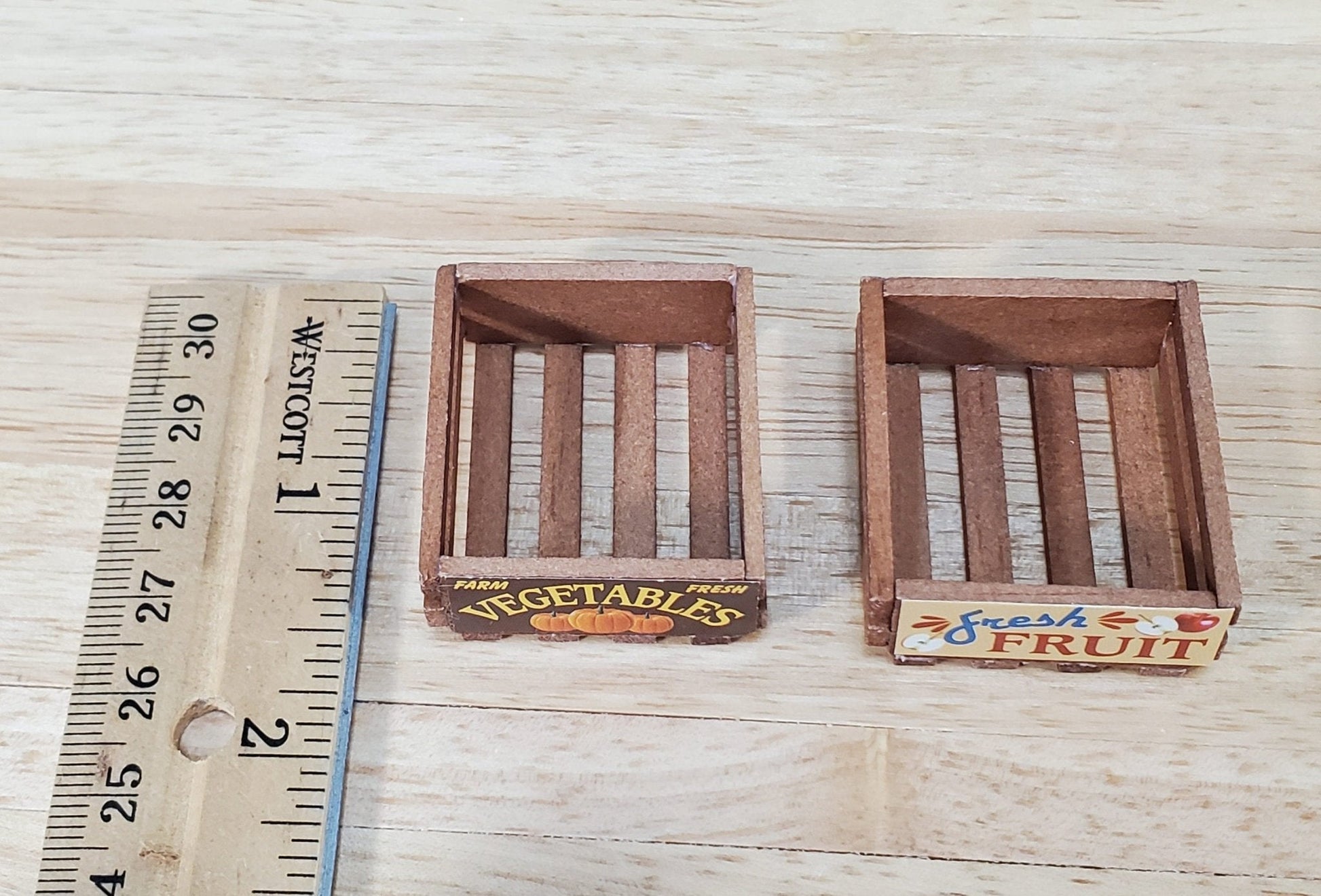 Dollhouse 2 Small Wood Crates for Fruits and Vegetables 1:12 Scale Kitchen Miniatures - Miniature Crush