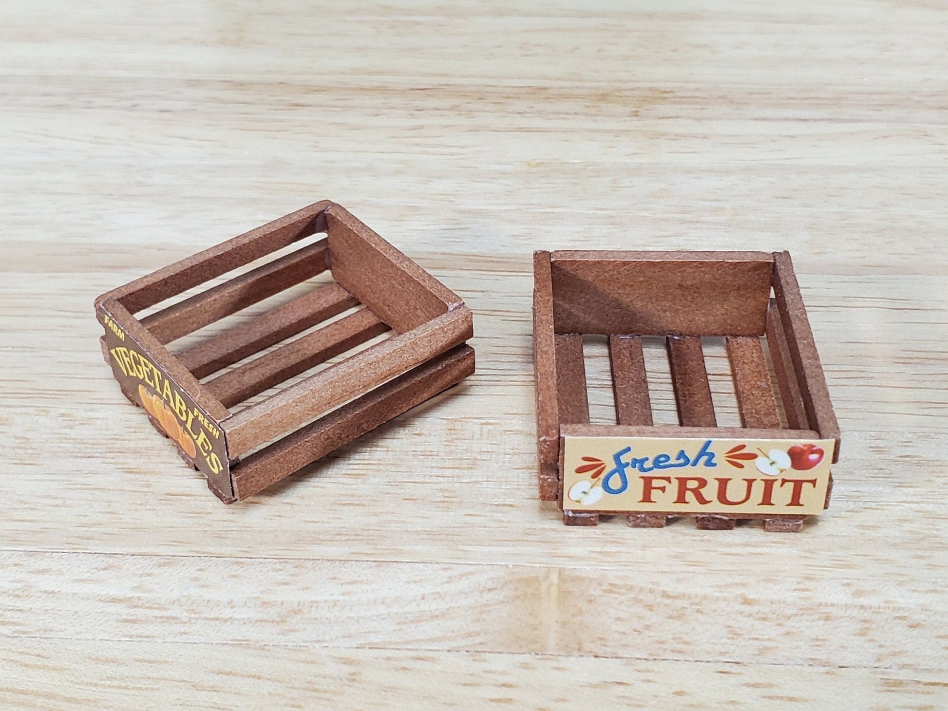 Dollhouse 2 Small Wood Crates for Fruits and Vegetables 1:12 Scale Kitchen Miniatures - Miniature Crush