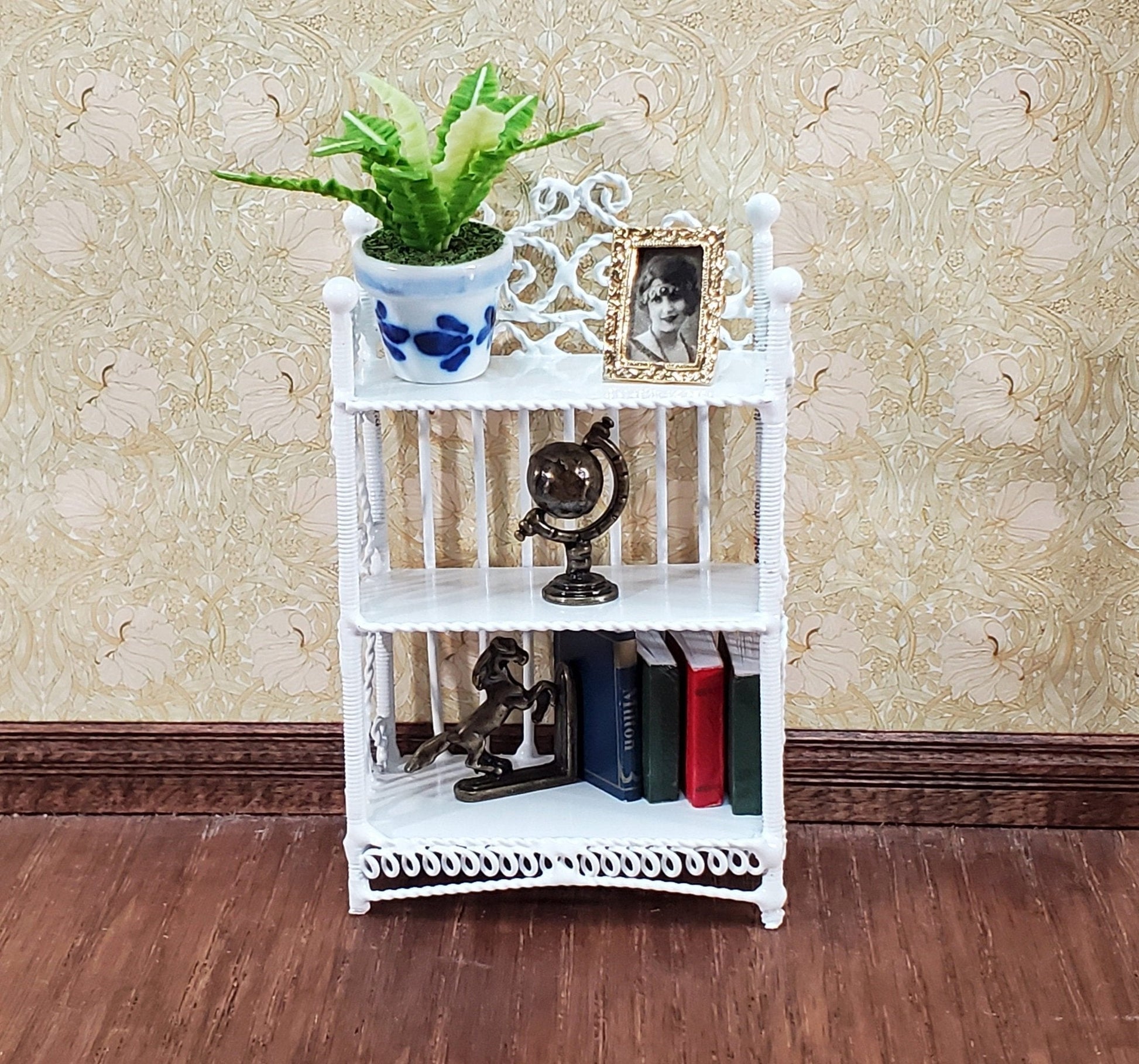 Dollhouse 3 Shelf Bookcase or Plant Shelf White Metal 1:12 Scale Miniature or Fairy Garden - Miniature Crush