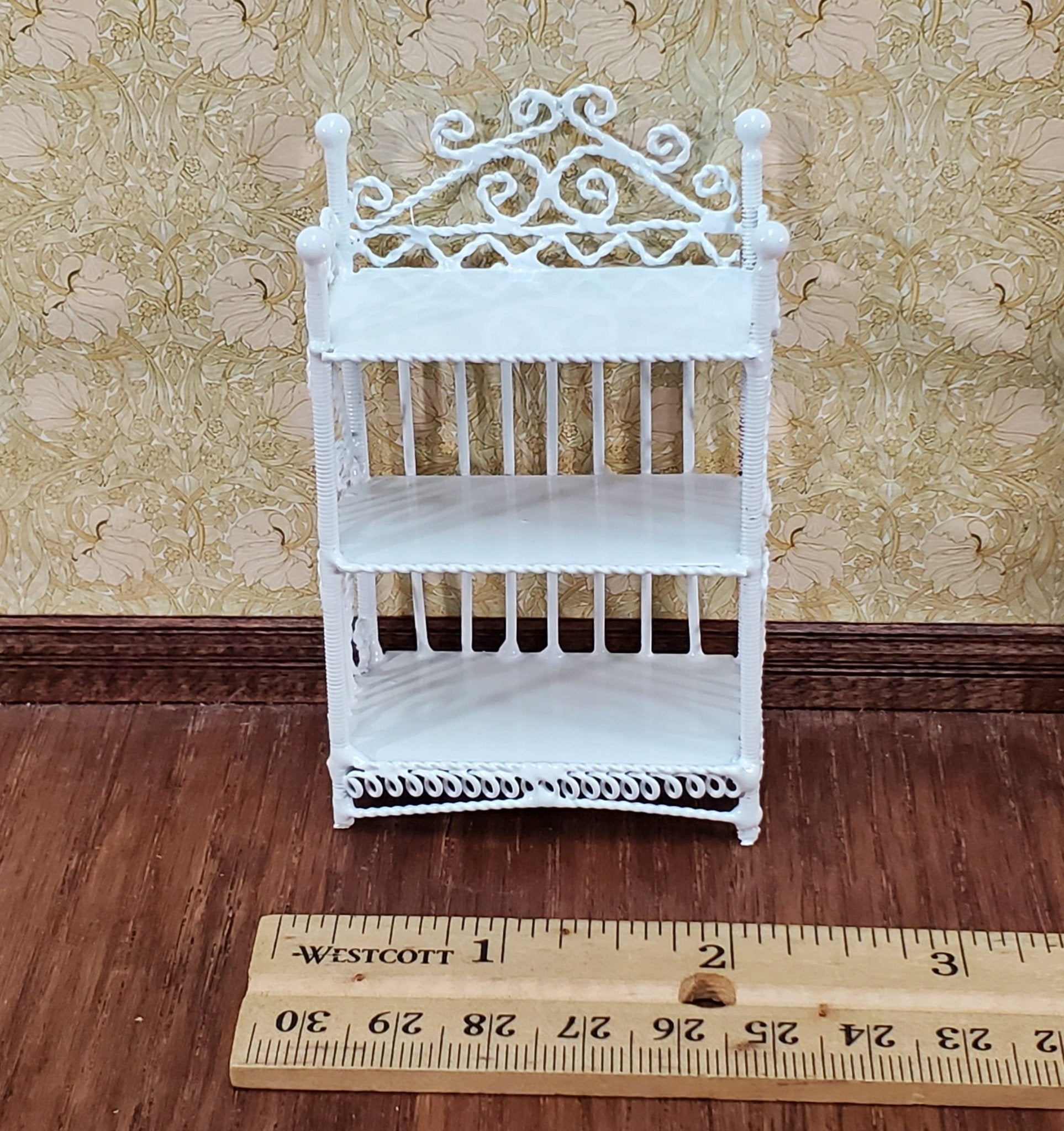 Dollhouse 3 Shelf Bookcase or Plant Shelf White Metal 1:12 Scale Miniature or Fairy Garden - Miniature Crush