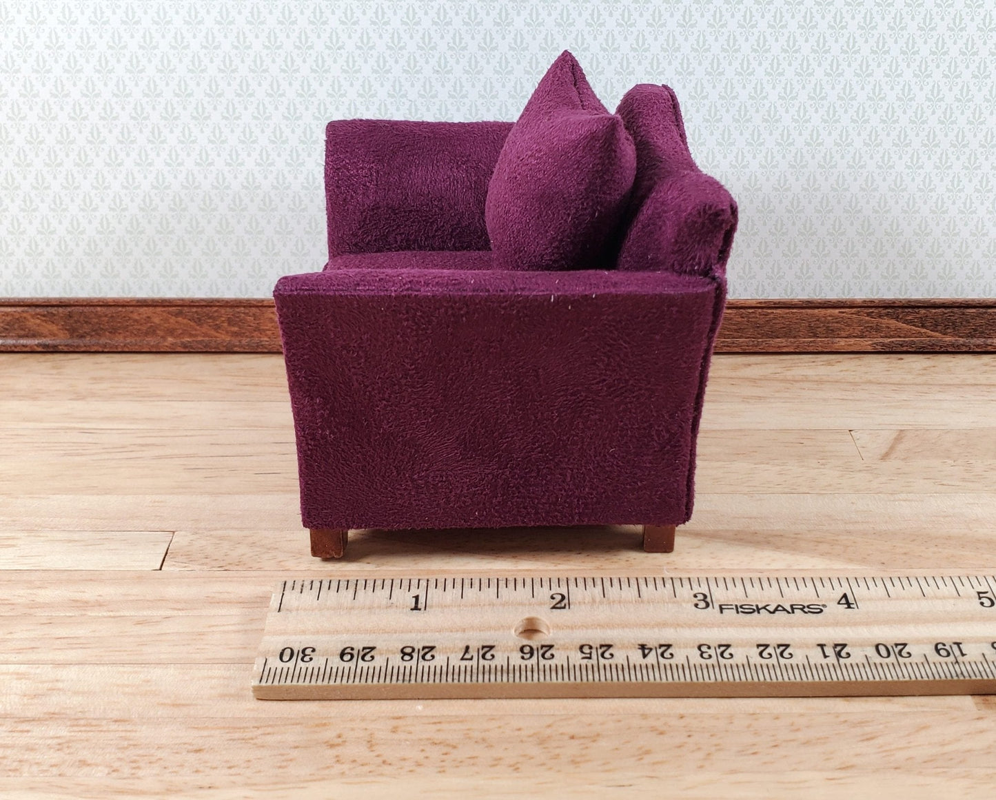 Dollhouse Arm Chair Plum Burgundy with Cushion 1:12 Scale Miniature Furniture - Miniature Crush