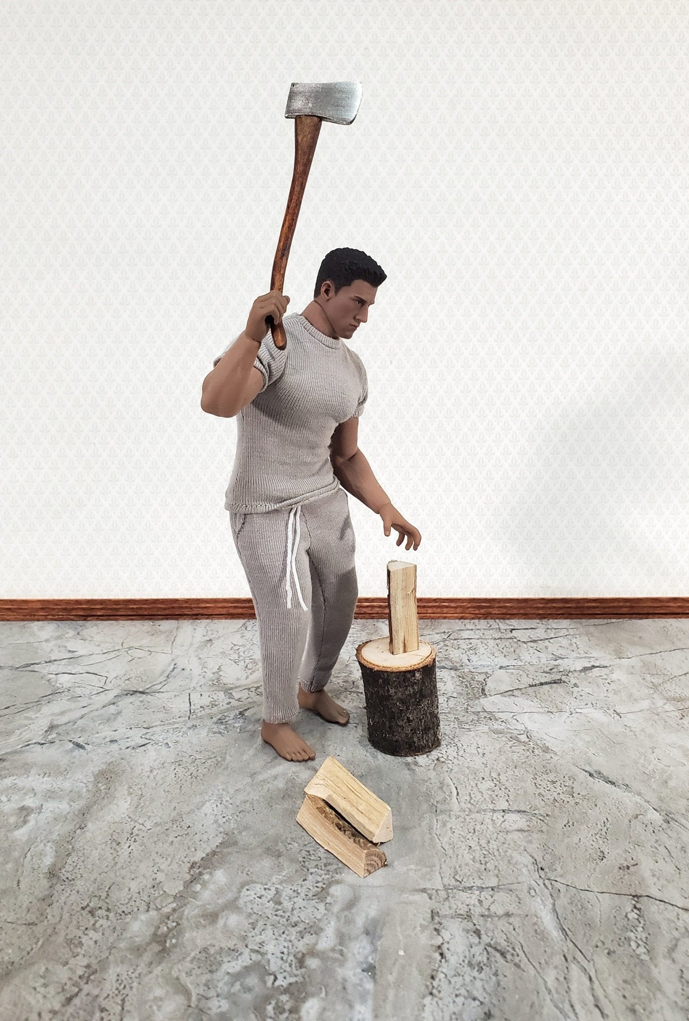 Dollhouse Axe Wood Chopping Logs Set Set 1:12 Scale Miniatures by Sir Thomas Thumb - Miniature Crush