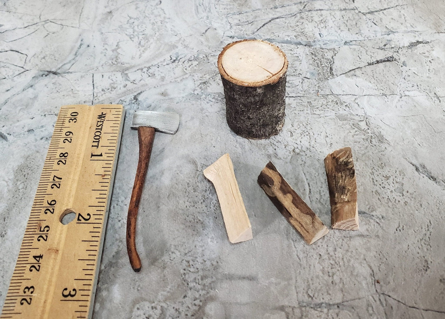 Dollhouse Axe Wood Chopping Logs Set Set 1:12 Scale Miniatures by Sir Thomas Thumb - Miniature Crush