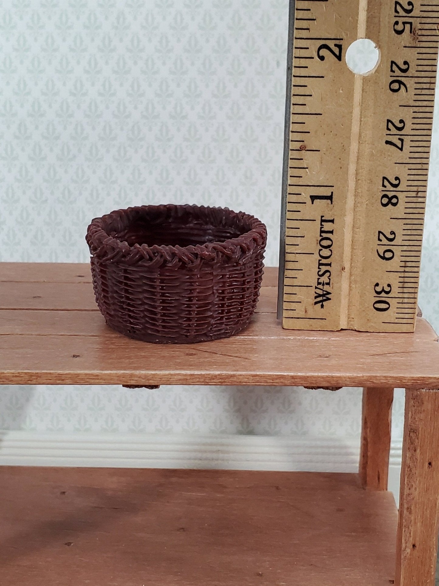Dollhouse Basket Large Round Brown Detailed 1:12 Scale Miniature - Miniature Crush