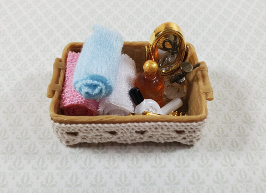 Dollhouse Bath Vanity Accessories Set Basket Towels Comb ++ 1:12 Scale Miniature - Miniature Crush