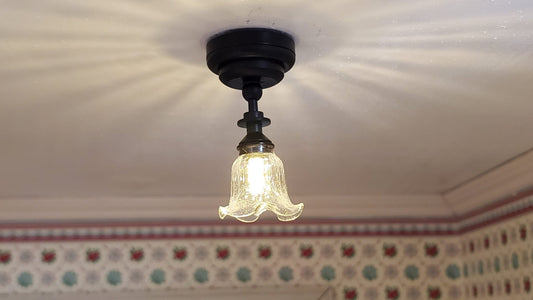 Dollhouse Battery Ceiling Light Flower Shade Black Base 1:12 Scale Miniature - Miniature Crush