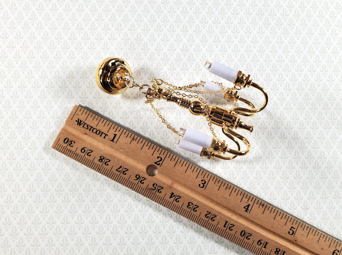 Dollhouse Battery Light 4 Arm Chandelier with Chains 1:12 Scale Miniature - Miniature Crush