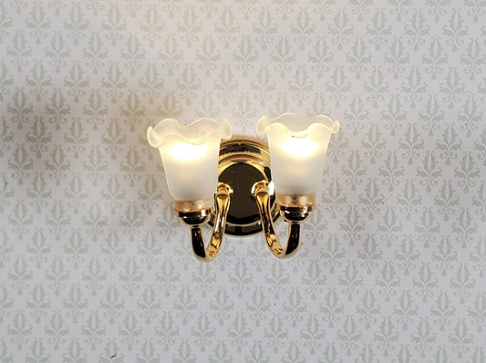Dollhouse Battery Light Double Flower Tulip Wall Sconce 1:12 Scale Miniature - Miniature Crush