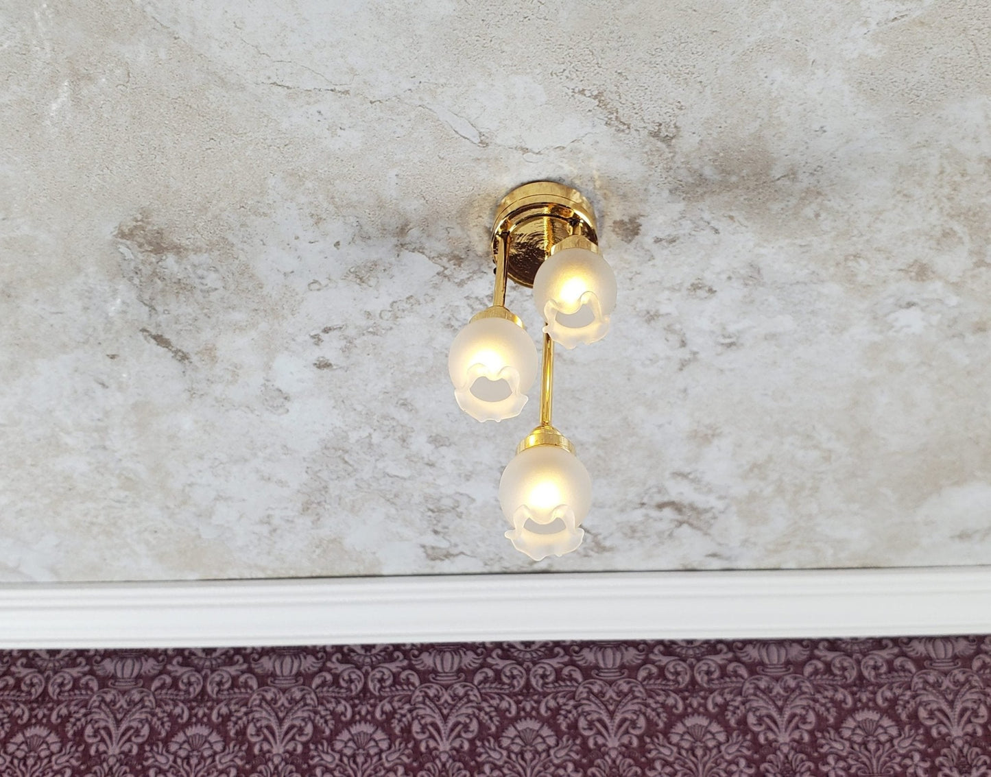 Dollhouse Battery Tall Tulip Ceiling Light Hanging Electric 12 Volt 1:12 Scale - Miniature Crush