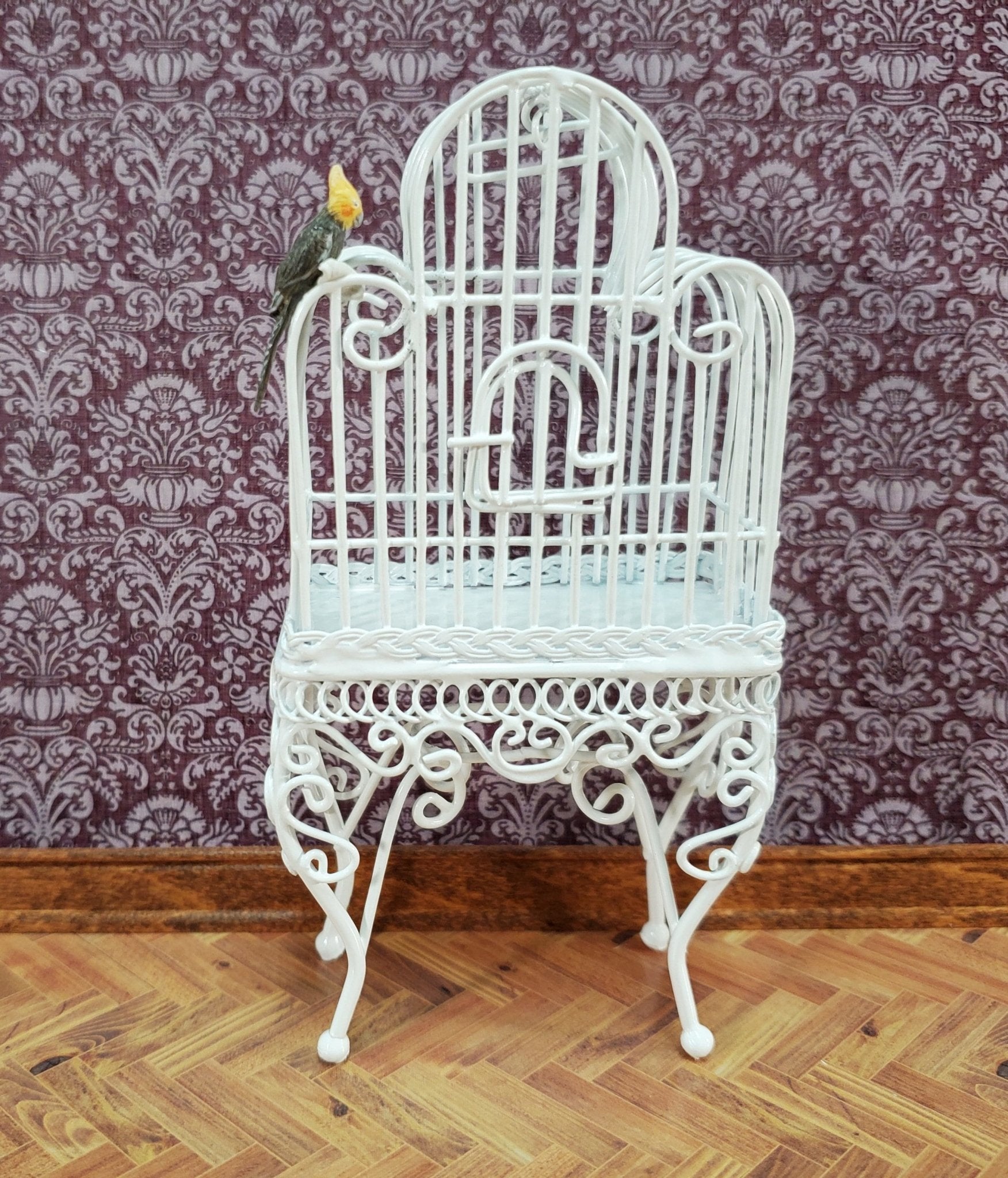 Dollhouse Birdcage Tall White Standing Metal Large 1:12 Scale Miniature - Miniature Crush