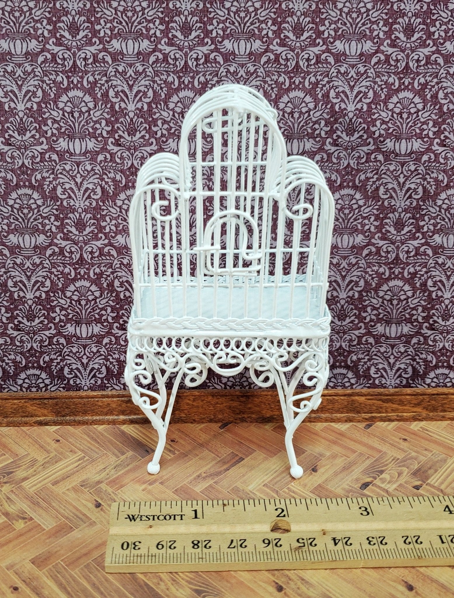 Dollhouse Birdcage Tall White Standing Metal Large 1:12 Scale Miniature - Miniature Crush