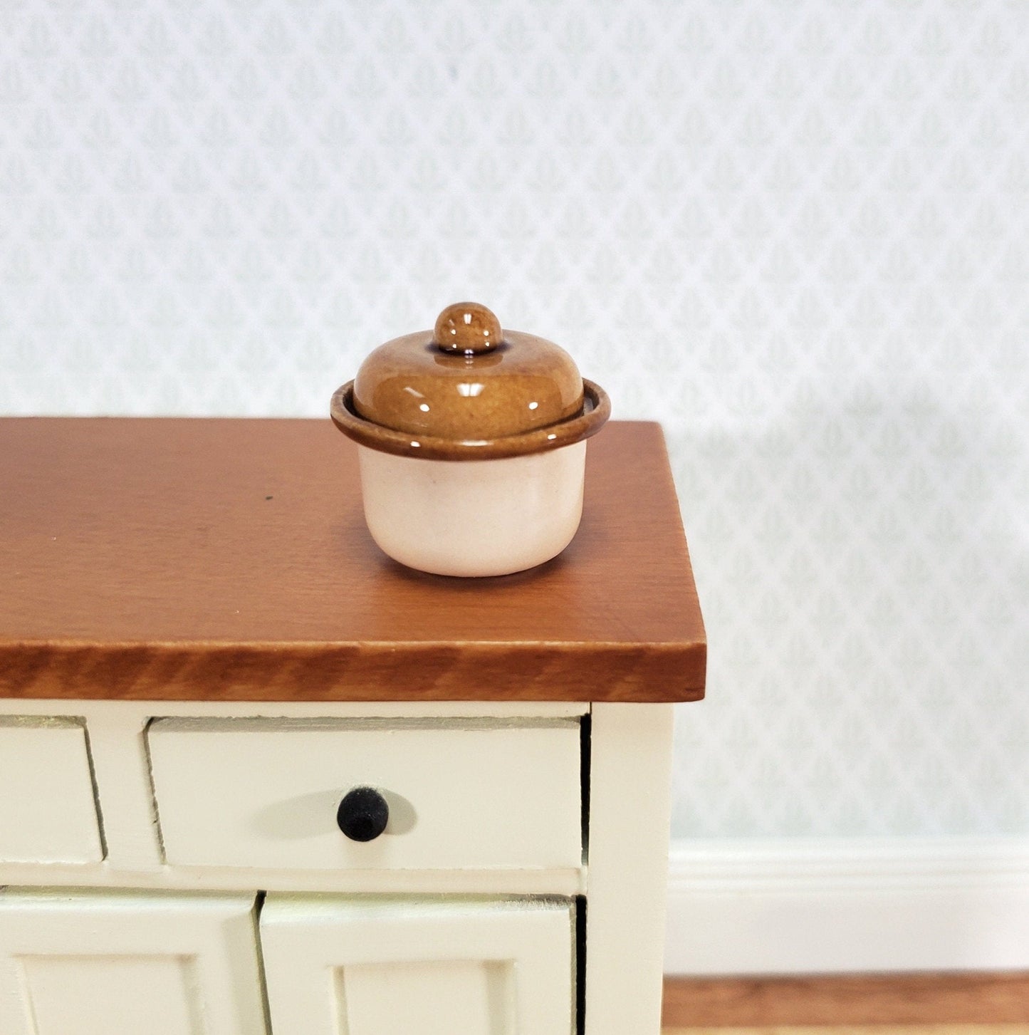 Dollhouse Biscuit Barrel Cookie Jar Ceramic with Removable Lid 1:12 Scale Kitchen Accessory Handmade - Miniature Crush