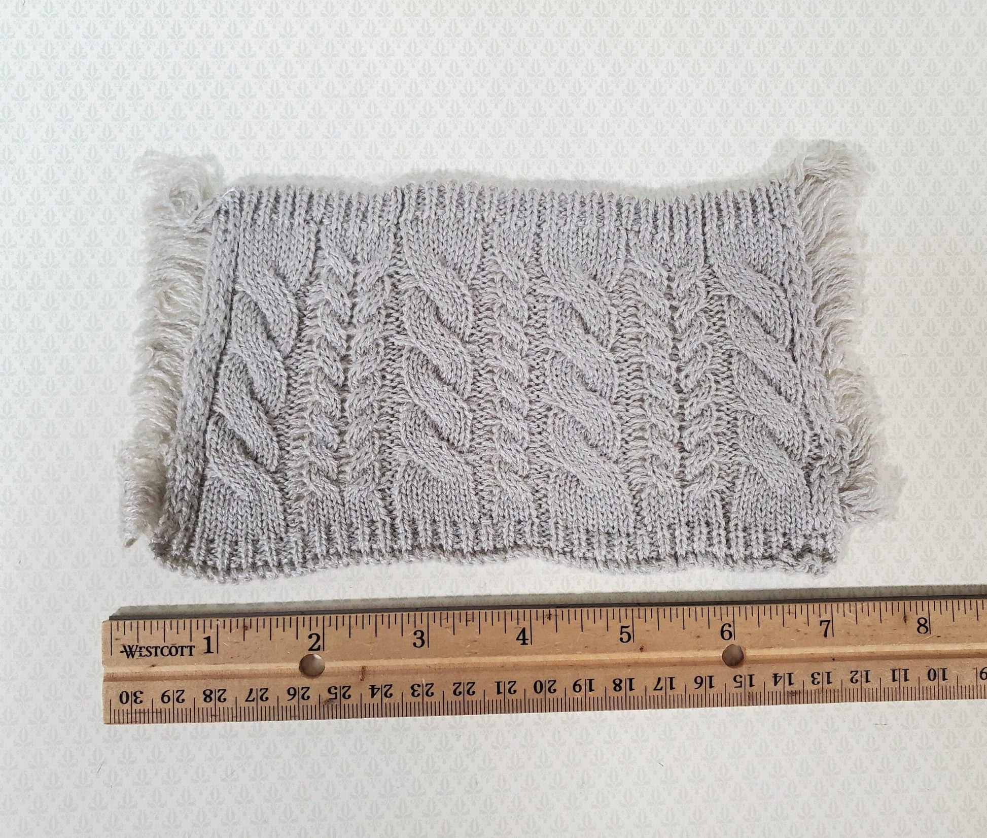 Dollhouse Blanket Cable Knit Throw or Bedspread Gray Miniature 7 1/2" x 3 3/4" - Miniature Crush