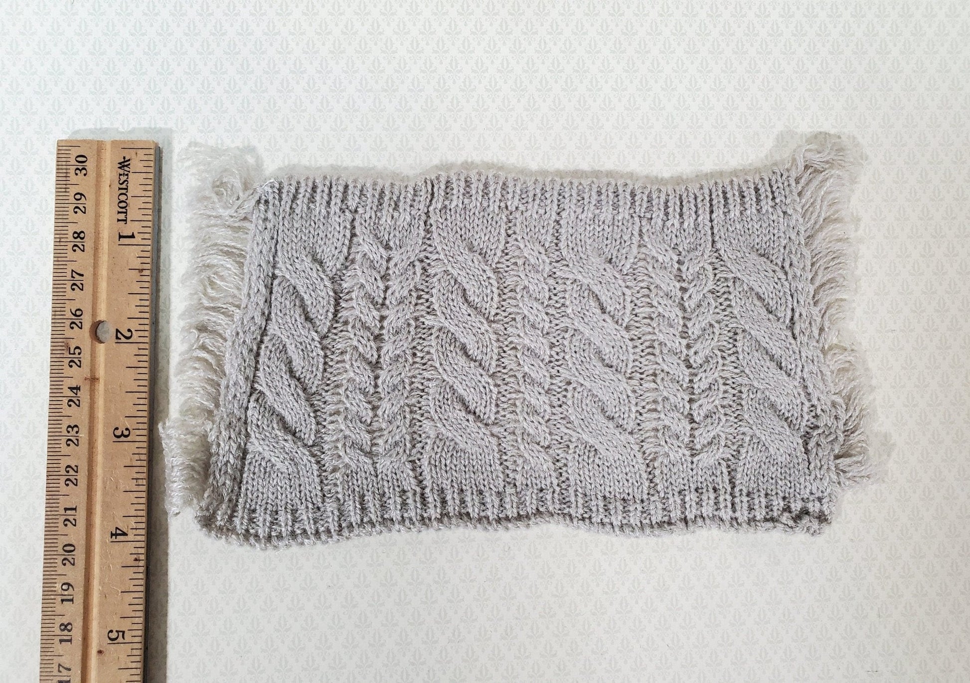 Dollhouse Blanket Cable Knit Throw or Bedspread Gray Miniature 7 1/2" x 3 3/4" - Miniature Crush