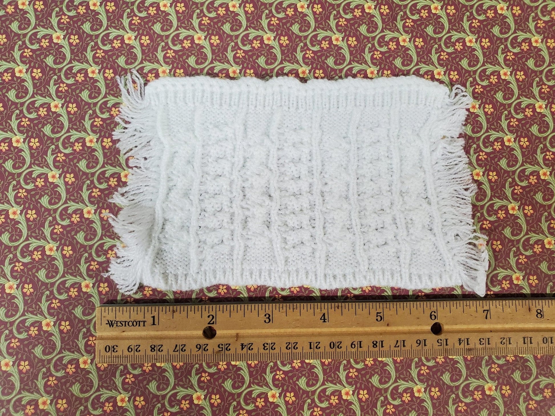 Dollhouse Blanket Cable Knit Throw or Bedspread White Miniature 7 1/2" x 3 3/4" - Miniature Crush
