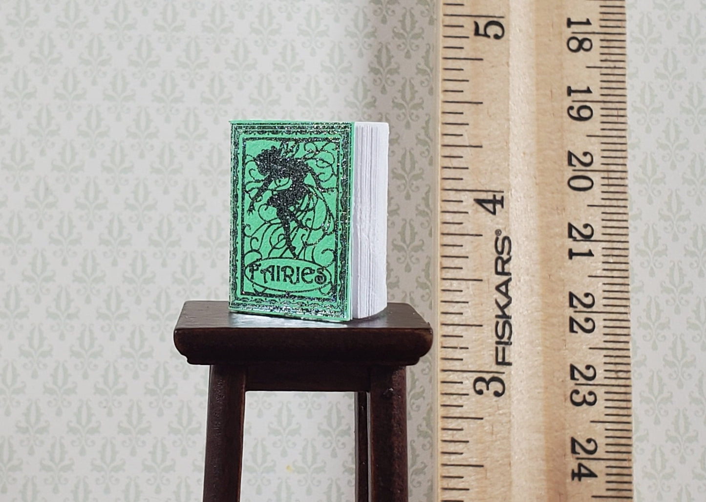 Dollhouse Book Fairies Green w/ Silver Gilt 1:12 Scale Miniature (blank inside) - Miniature Crush