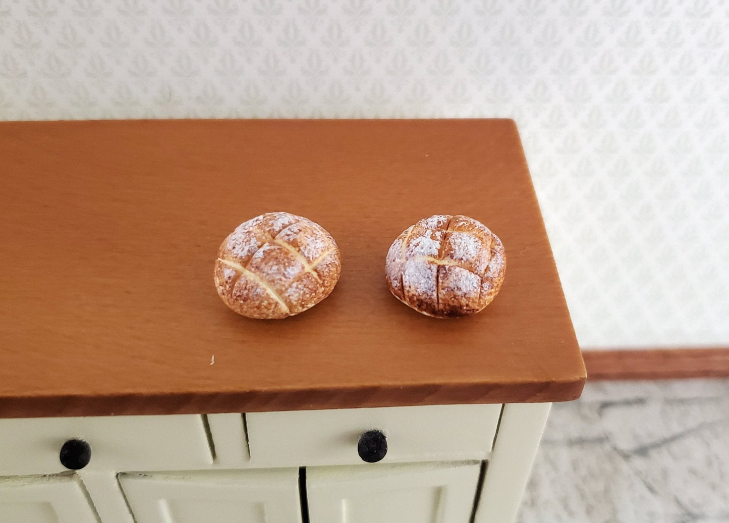 Dollhouse Bread x2 Round Loaves 1:12 Scale Food Kitchen Bakery - Miniature Crush