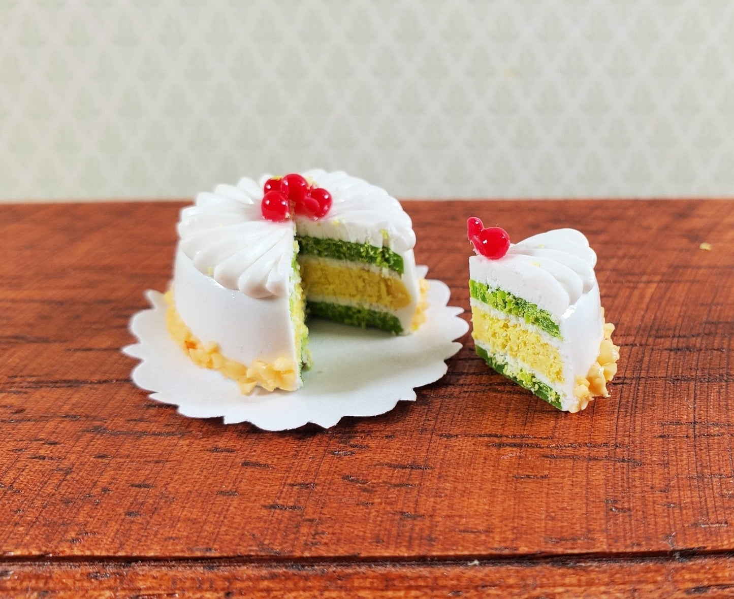 Dollhouse Cake with Slice Cut Out Cherries 1:12 Scale Miniature Dessert Food - Miniature Crush