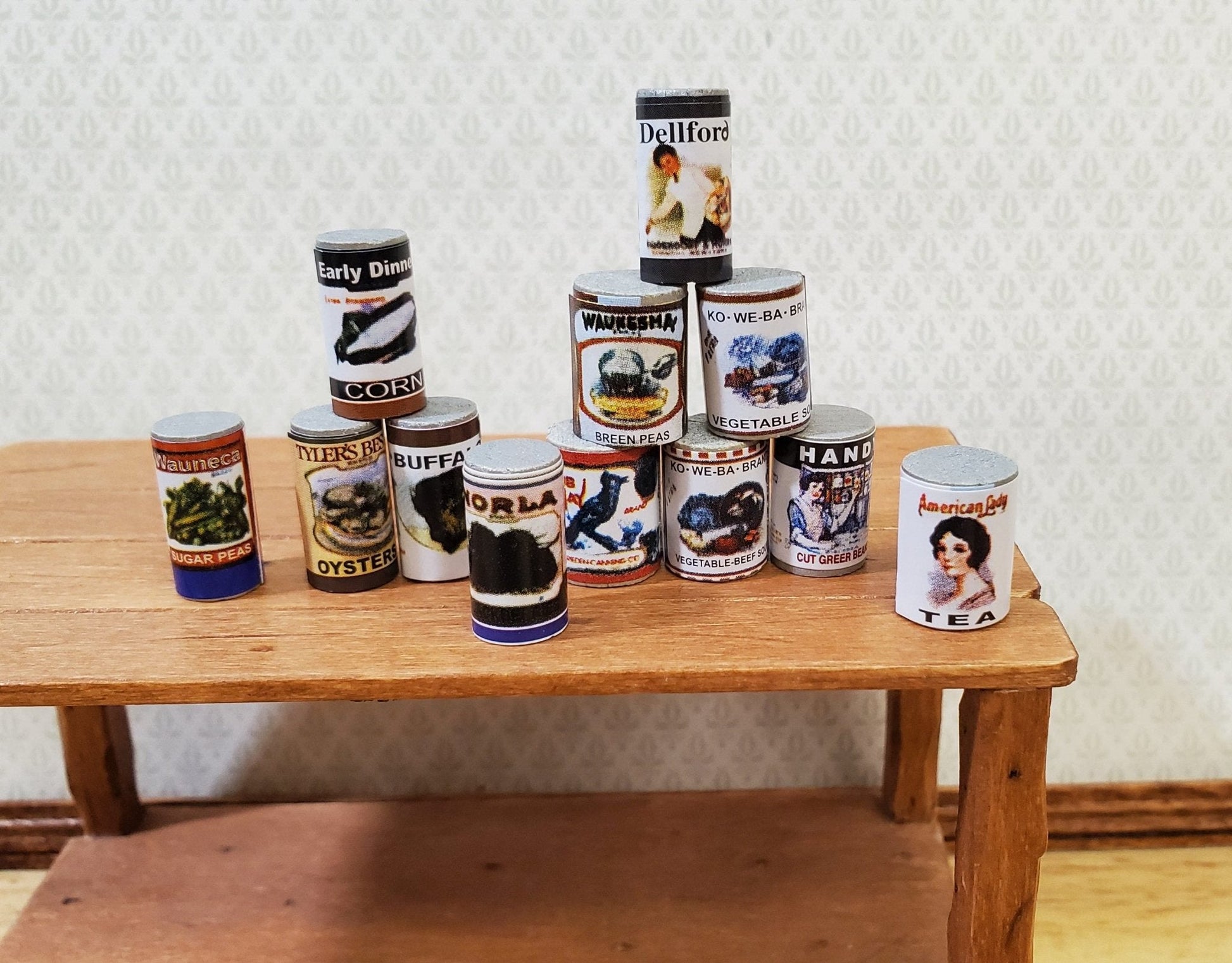 Dollhouse Canned Goods Old Fashion Grocery Store 12 Pieces 1:12 Scale Food - Miniature Crush