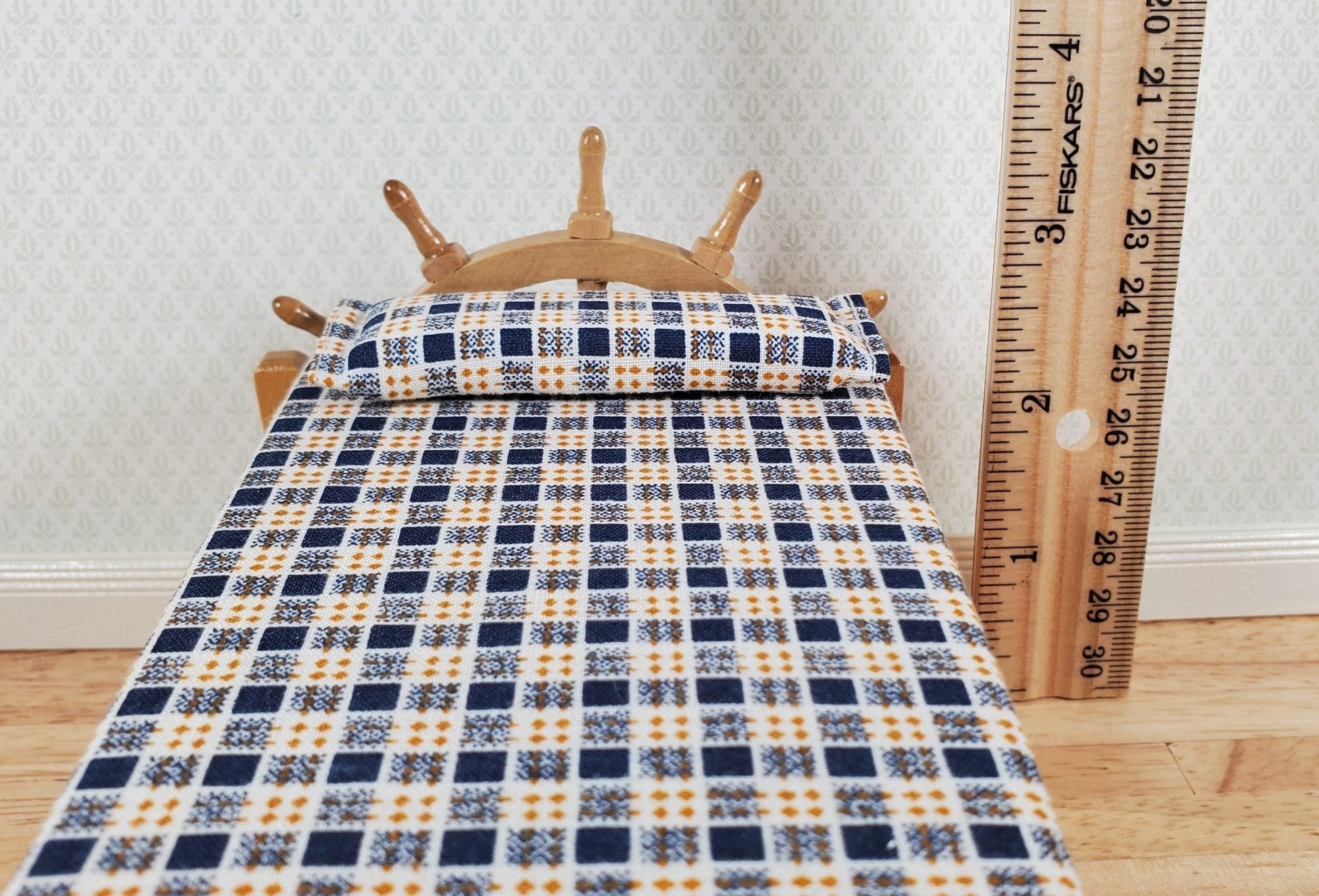 Dollhouse Captains Bed with Ships Wheel Headboard 1:12 Scale Bedroom Furniture - Miniature Crush