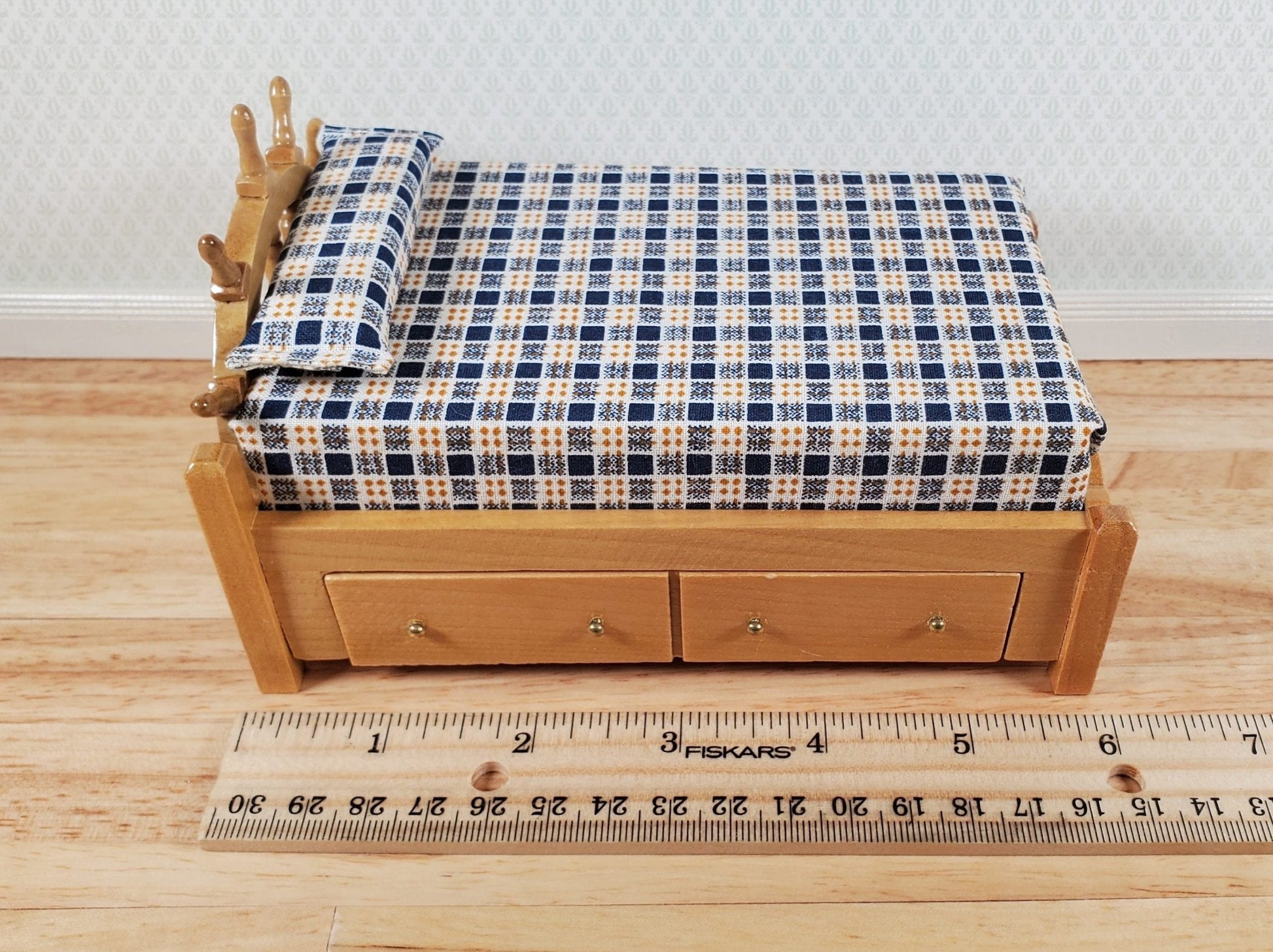 Dollhouse Captains Bed with Ships Wheel Headboard 1:12 Scale Bedroom Furniture - Miniature Crush