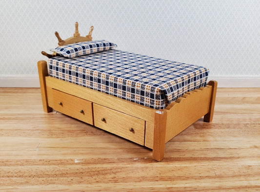 Dollhouse Captains Bed with Ships Wheel Headboard 1:12 Scale Bedroom Furniture - Miniature Crush