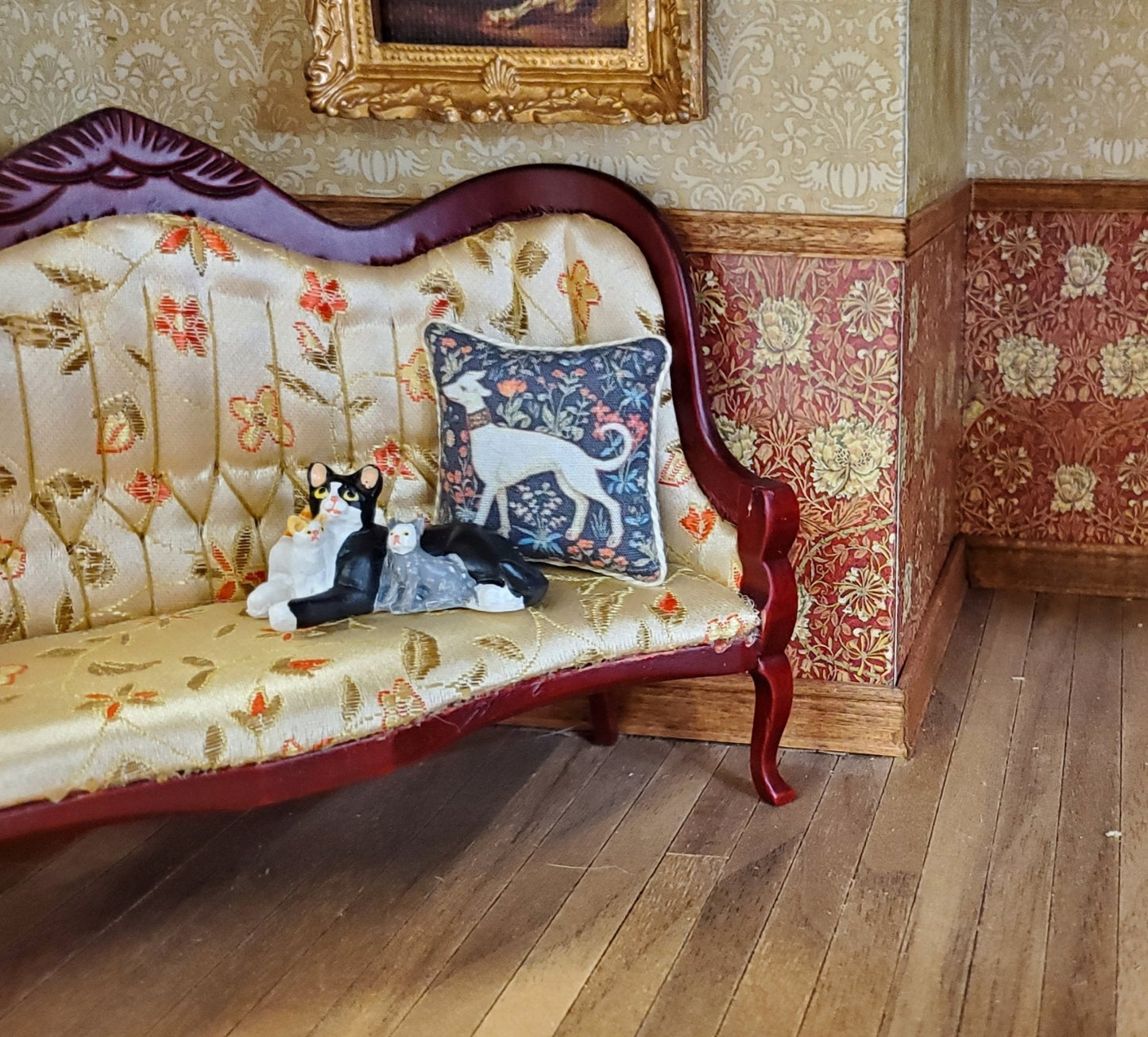 Dollhouse Cat with Kittens Tuxedo Black White Gray Orange 1:12 Scale Miniature - Miniature Crush