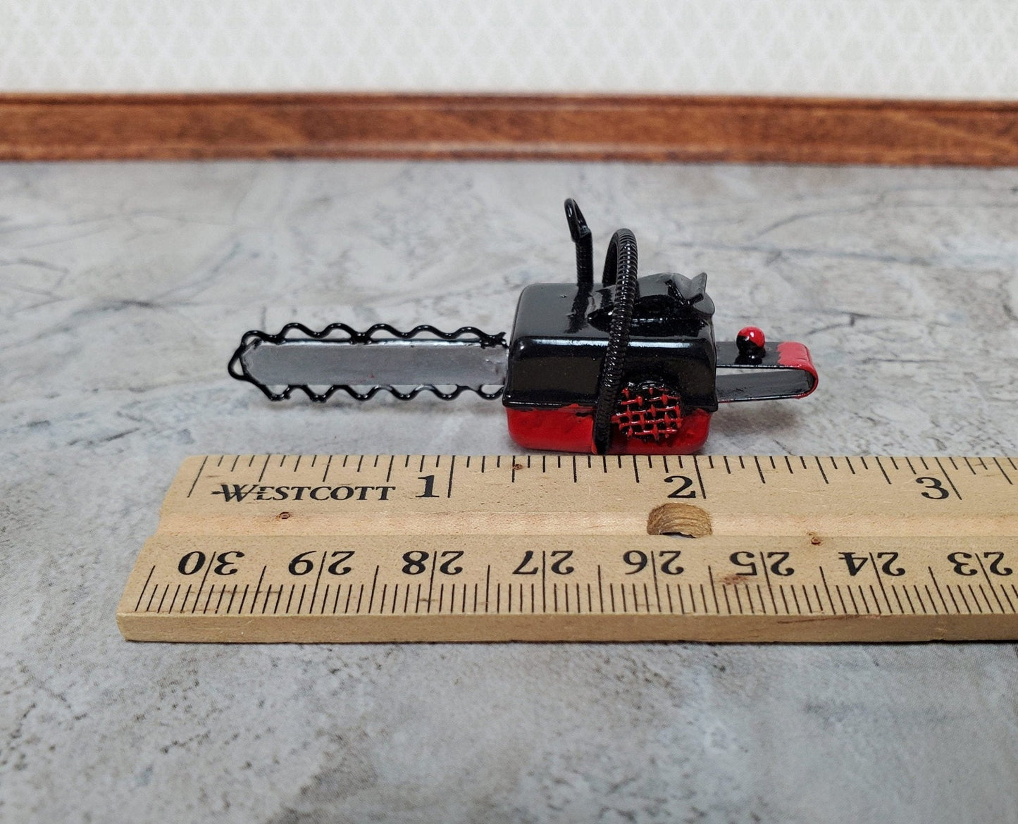 Dollhouse Chain Saw for the Garden or Yard Metal 1:12 Scale Miniature Prop Garage - Miniature Crush