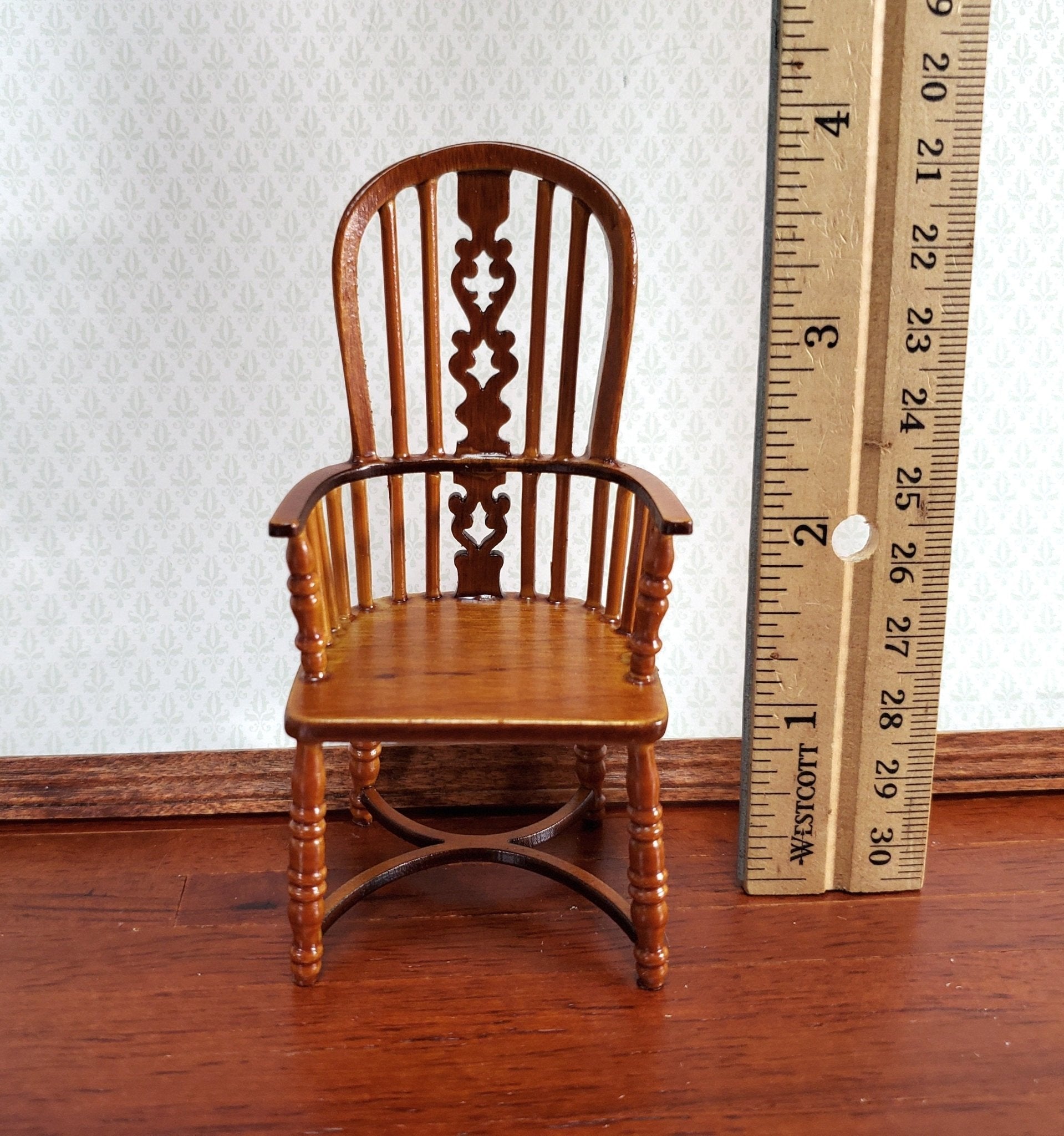 Dollhouse Chair Windsor Fiddleback Walnut Finish Wood 1:12 Miniature Furniture - Miniature Crush
