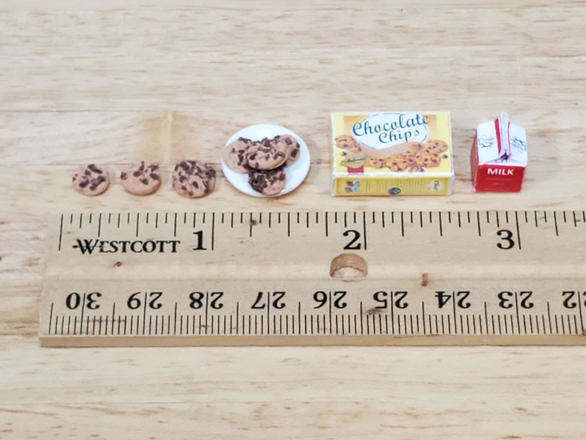 Dollhouse Chocolate Chips Cookies Milk & Plate 1:12 Scale Miniatures - Miniature Crush