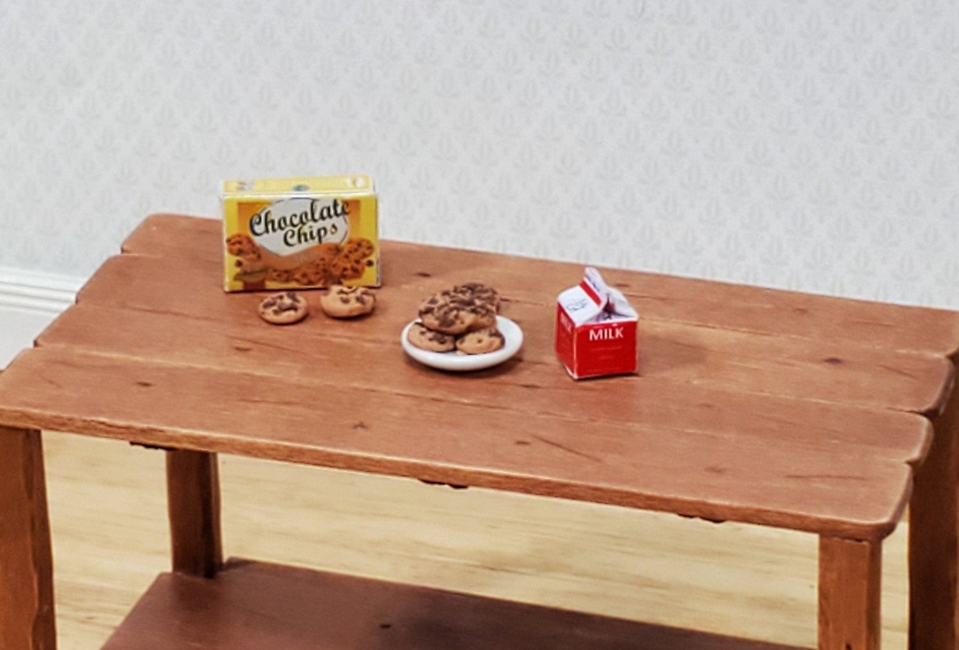 Dollhouse Chocolate Chips Cookies Milk & Plate 1:12 Scale Miniatures - Miniature Crush