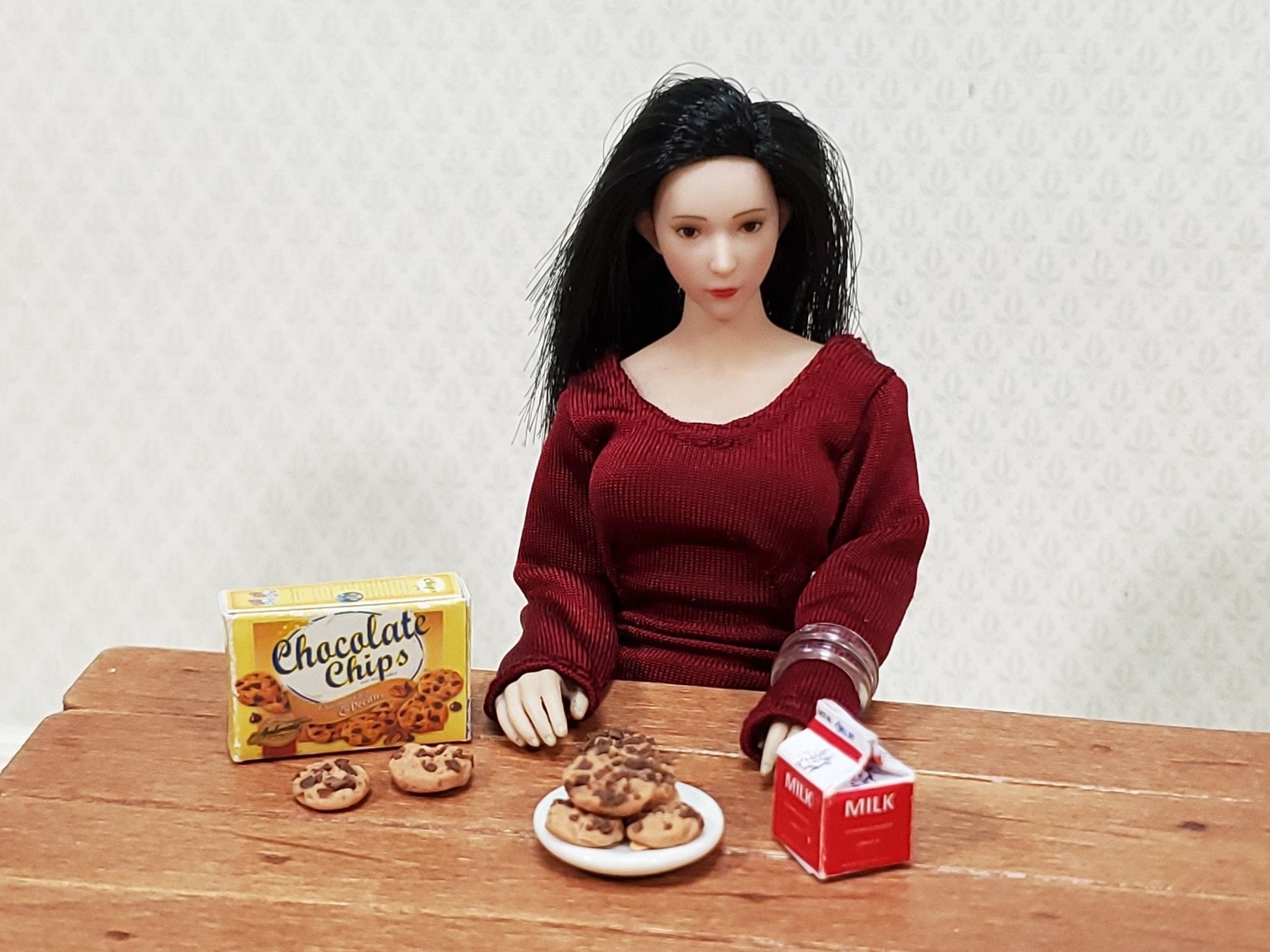 Dollhouse Chocolate Chips Cookies Milk & Plate 1:12 Scale Miniatures - Miniature Crush