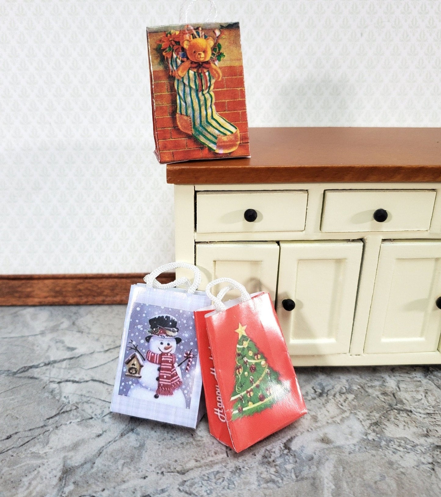 Dollhouse Christmas Holiday Shopping Bags x3 1:12 Scale Miniature Accessories - Miniature Crush