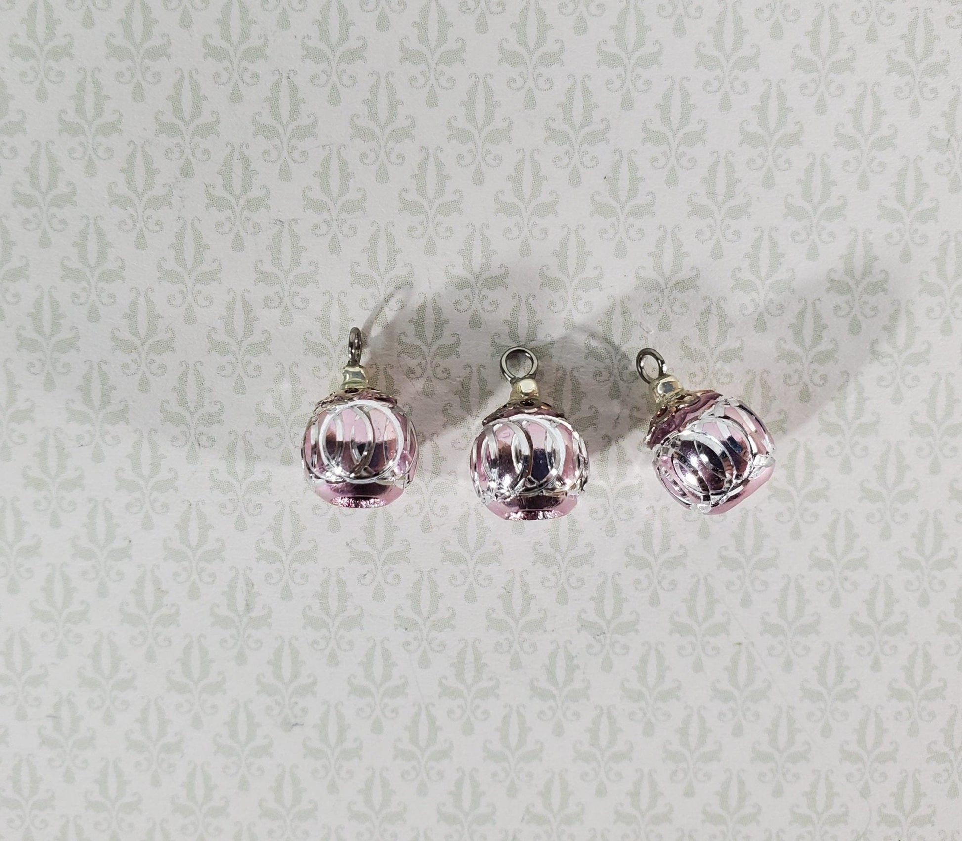 Dollhouse Christmas Ornaments Set of 3 Tiny Pink Bulbs Decorating 1:12 Scale Miniatures Handmade - Miniature Crush
