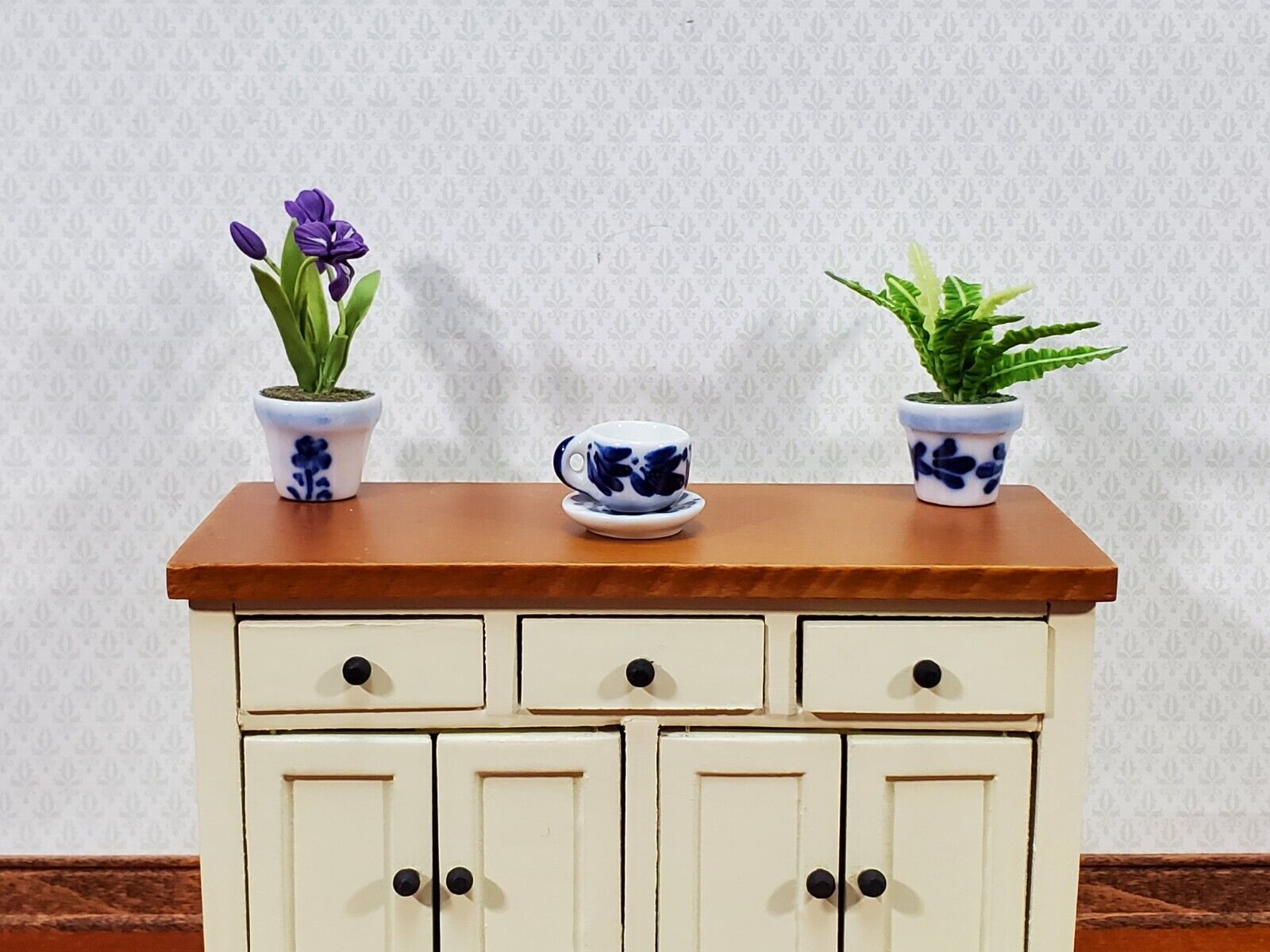 Dollhouse Coffee Mug with Saucer Blue & White LARGE 1:6 Scale Miniature Kitchen - Miniature Crush